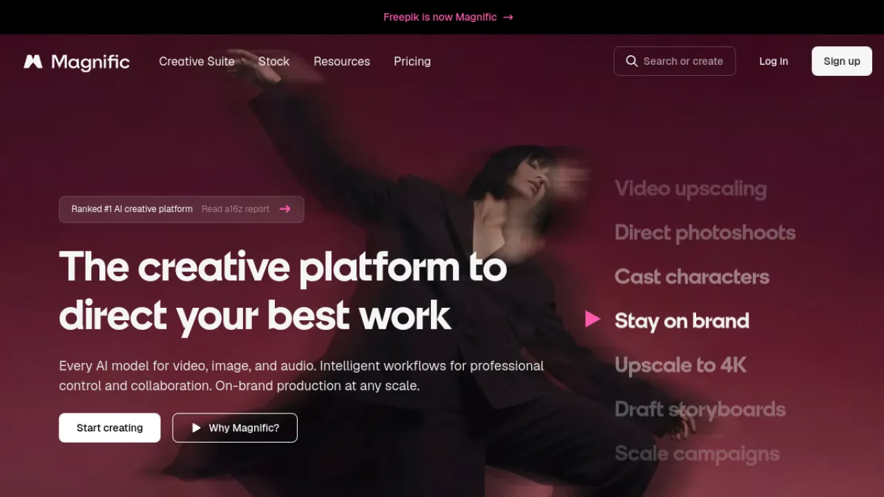 Magnific AI homepage hero