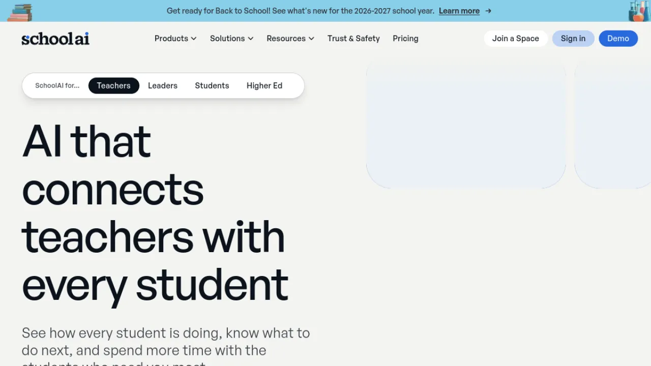 SchoolAI homepage hero