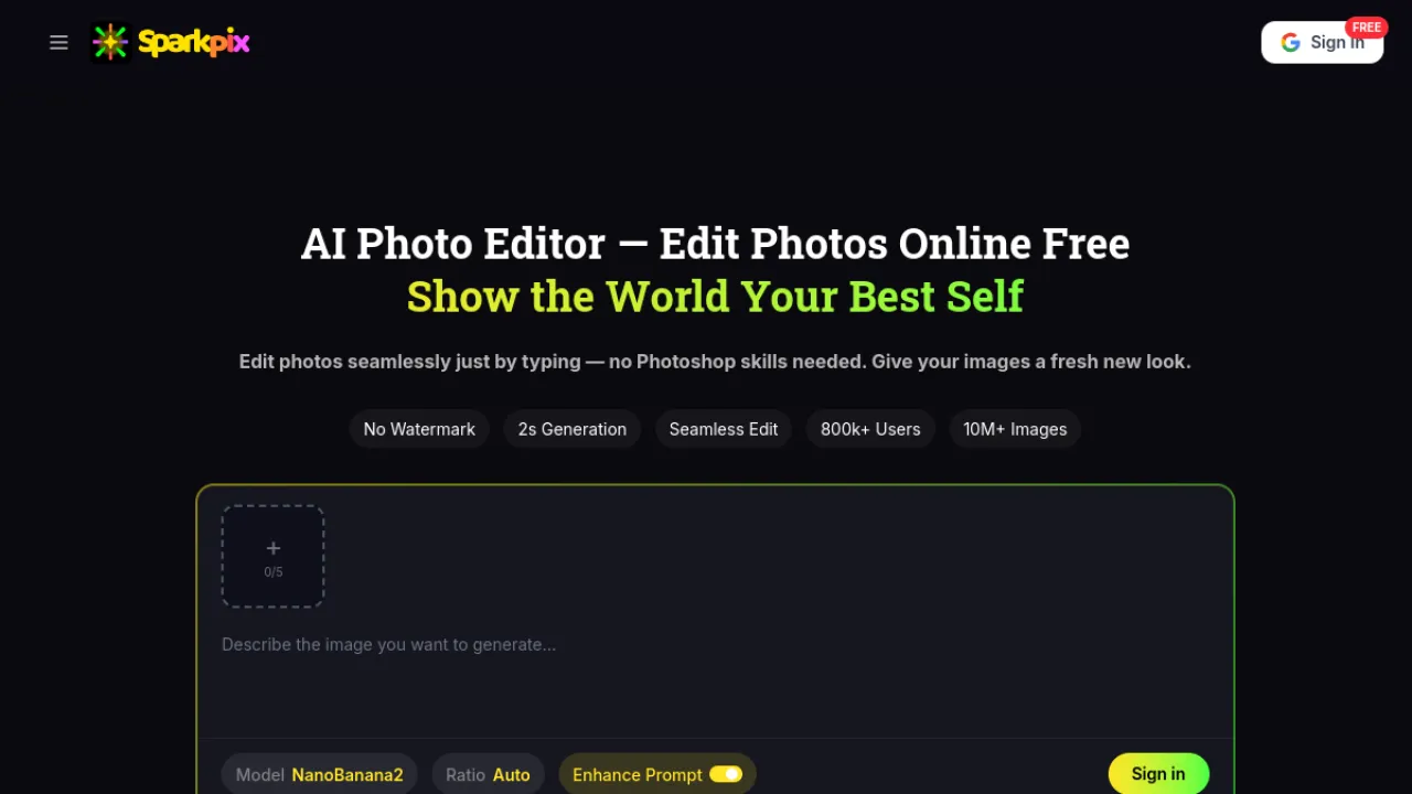 Sparkpix.ai homepage hero