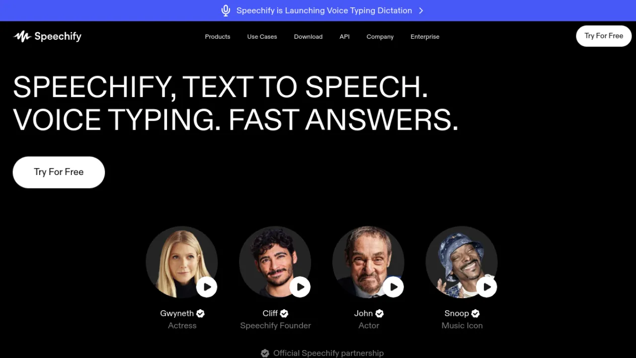 Speechify homepage hero