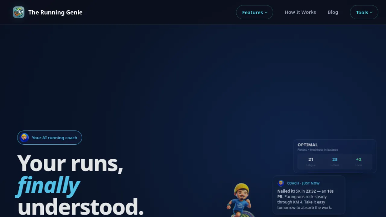 The Running Genie homepage hero
