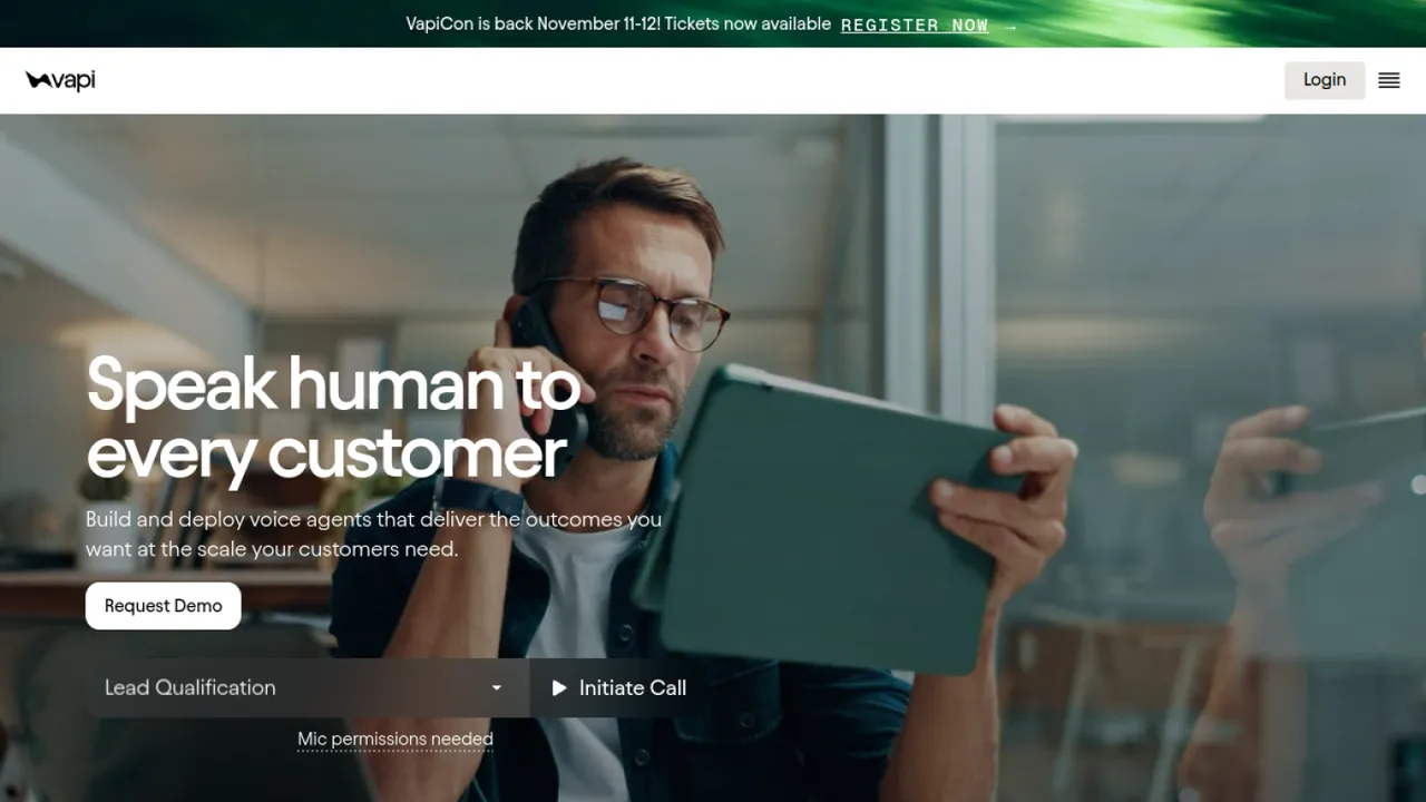 Vapi homepage hero