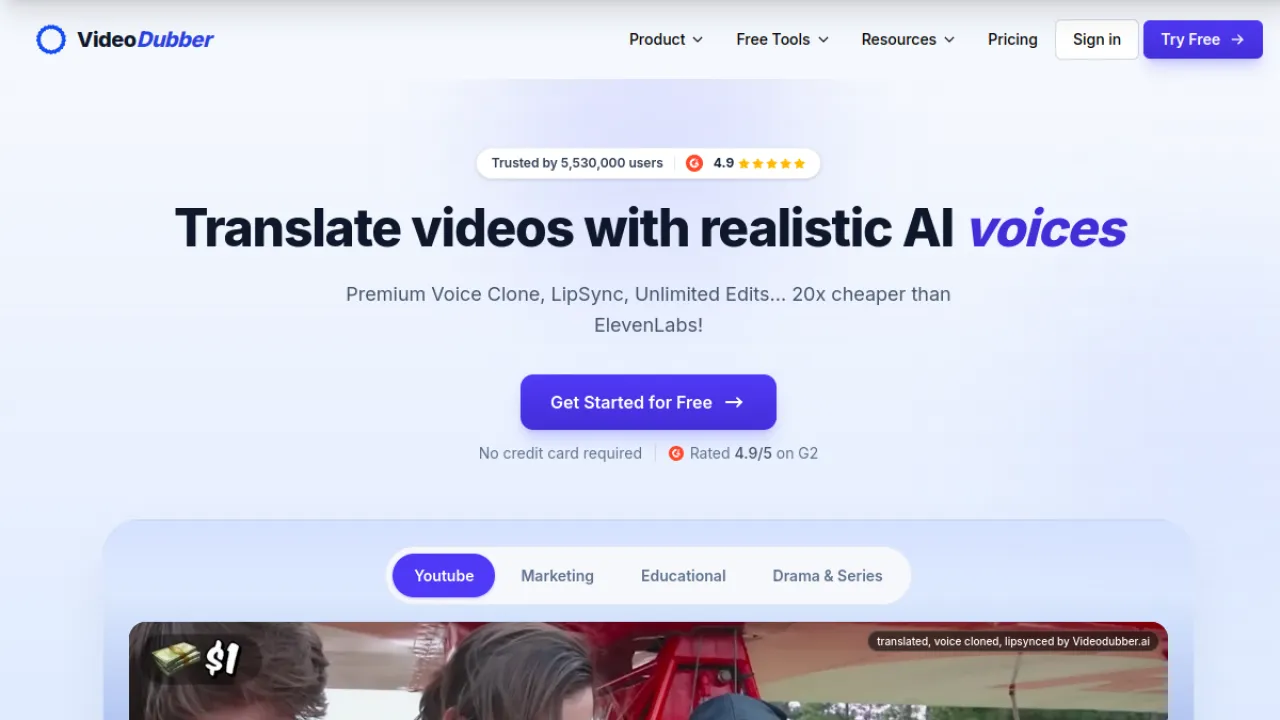 VideoDubber homepage hero